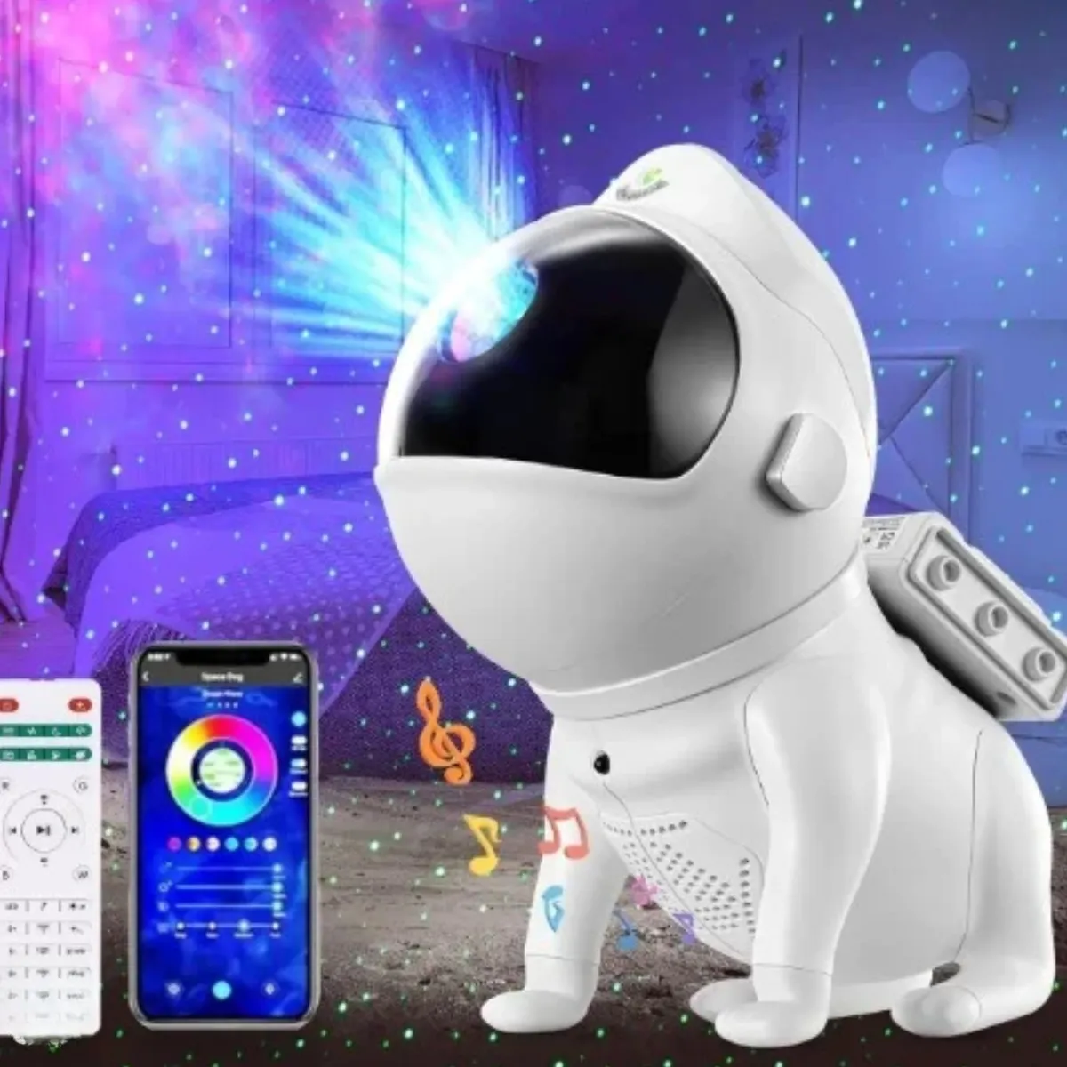 GENERICO - LÁMPARA PARLANTE PROYECTOR PERRO ESPACIAL INTELIGENTE MUSICAL