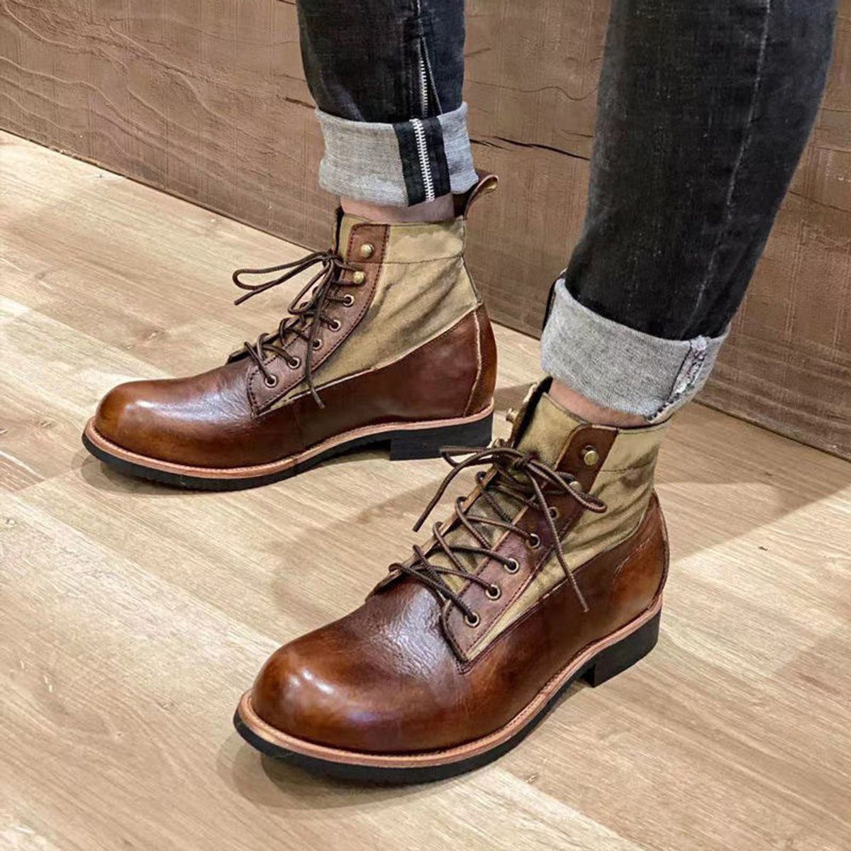 BLWOENS - Zapatos Botas de Martín para Hombre - Café
