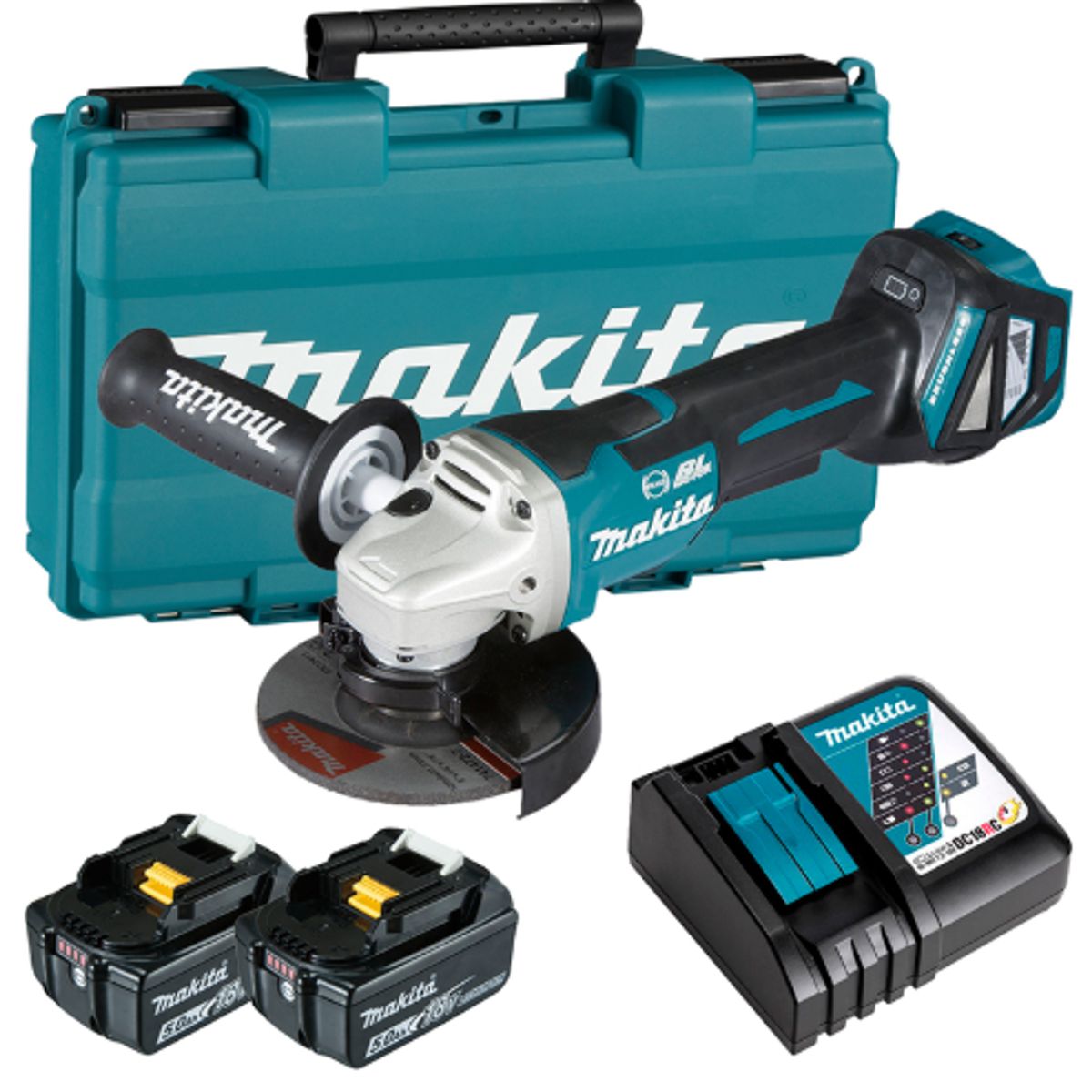 MAKITA - Amoladora Angular 5" 18V LXT BL Inc 2 Bat y Carg Makita DGA518RTE