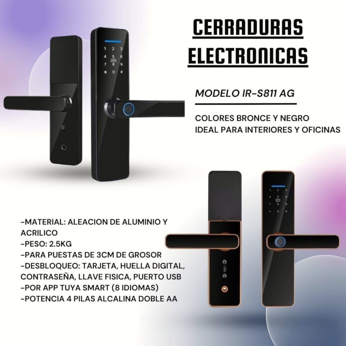 GENERICO - Cerradura inteligente Electrónica Digital S811AG Black