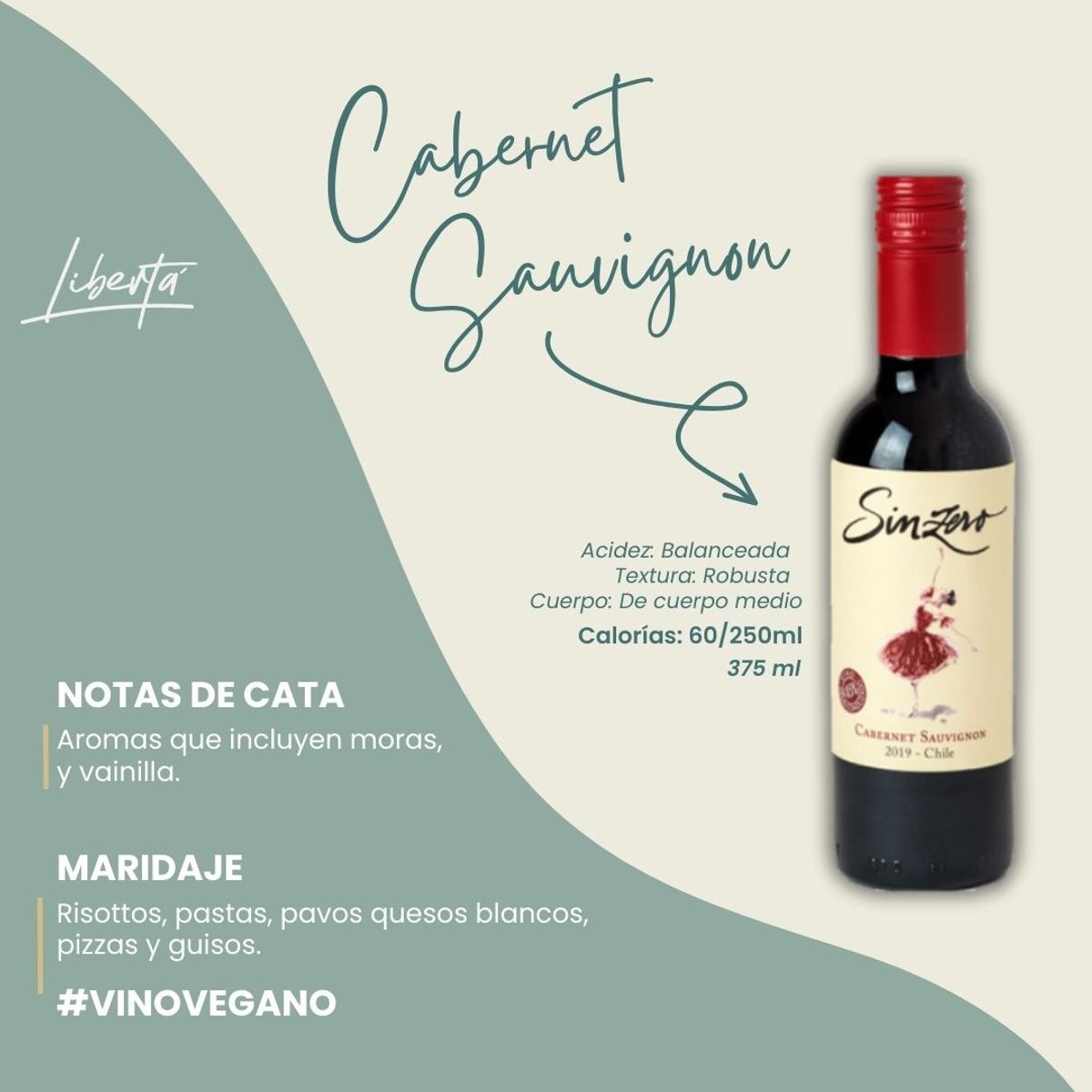 GENERICO - Vino DESALCOHOLIZADO VEGANO Cabernet Sauvignon de 375 ml de Libertá