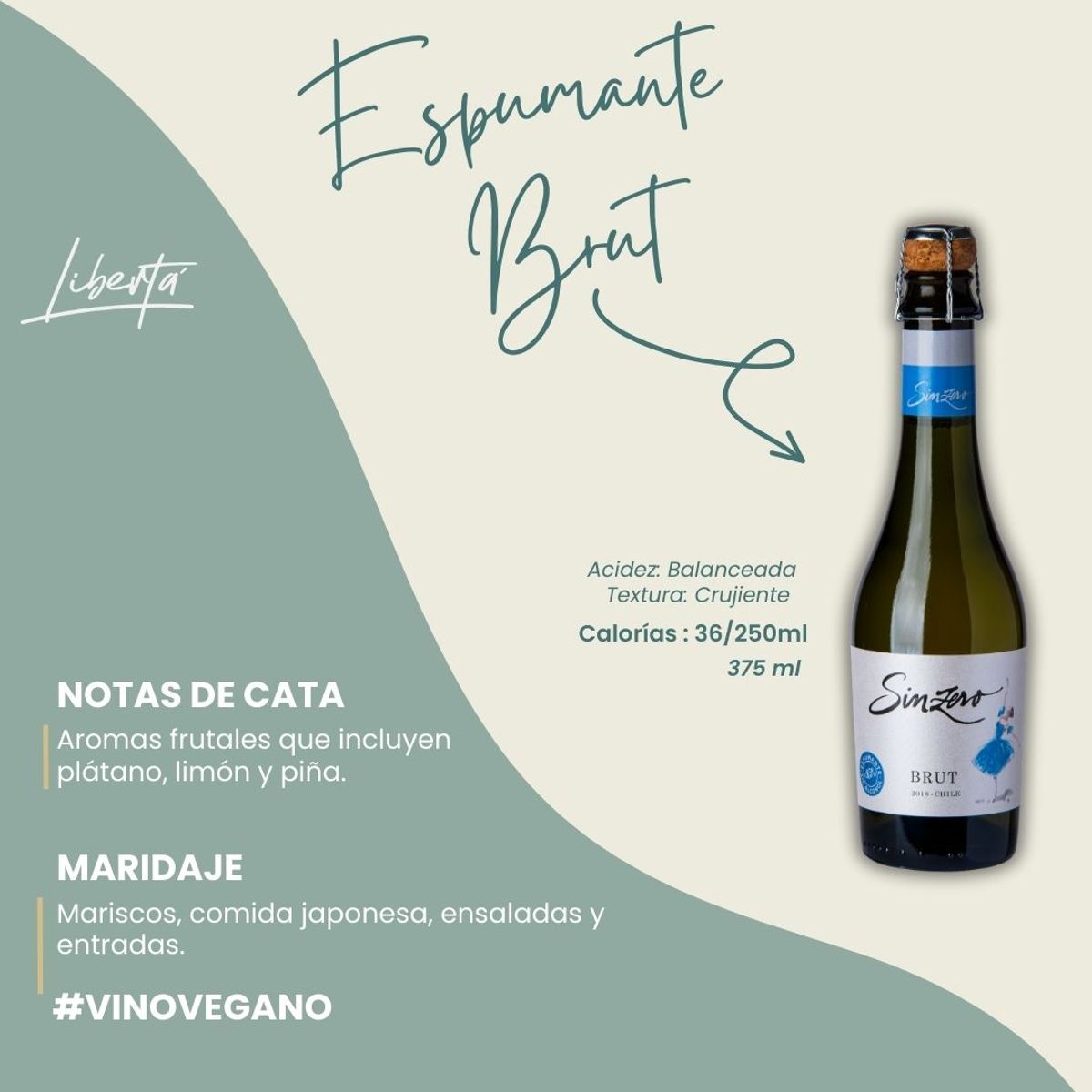 GENERICO - Espumante DESALCOHOLIZADO VEGANO Brut de 375 ml de Libertá