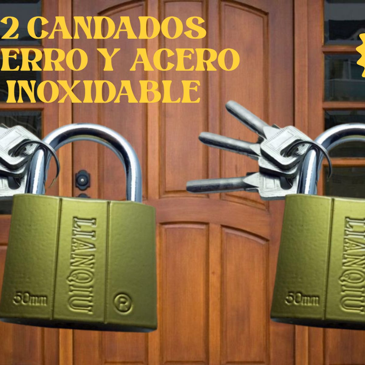 GENERICO - 2 CANDADOS DE HIERRO Y ACERO INOXIDABLE DE 50 MM DORADO