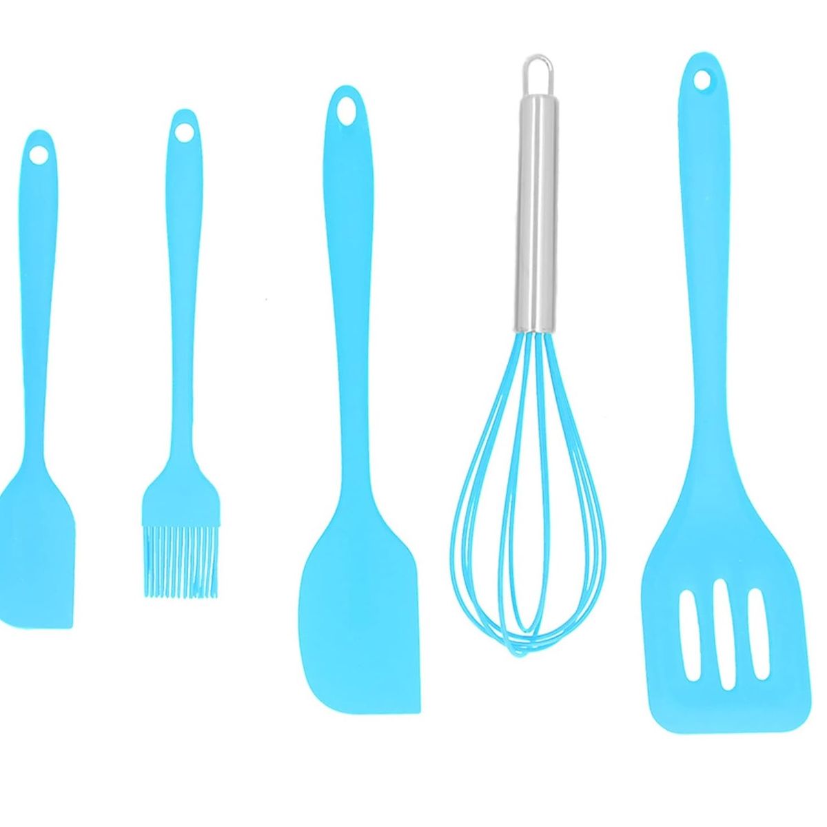 GENERICO - JUEGO DE UTENSILIOS DE COCINA DE SILICONA CELESTE