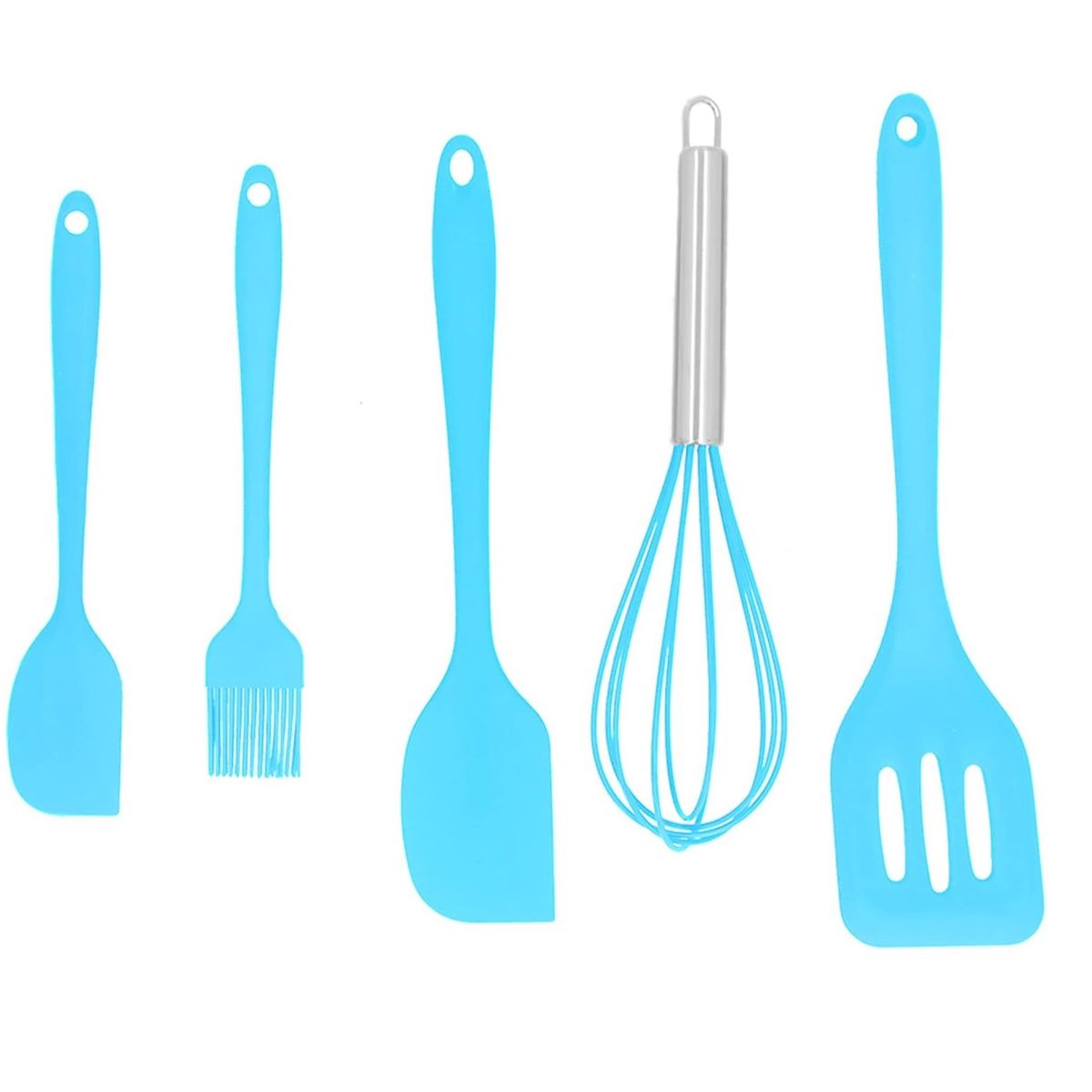 GENERICO - JUEGO DE UTENSILIOS DE COCINA DE SILICONA CELESTE