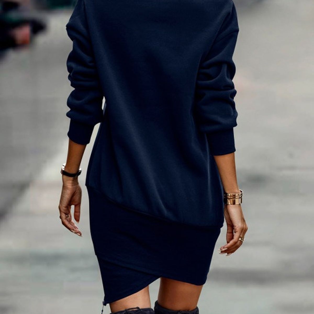 TIOZONEY - Vestido de cuello alto y manga larga