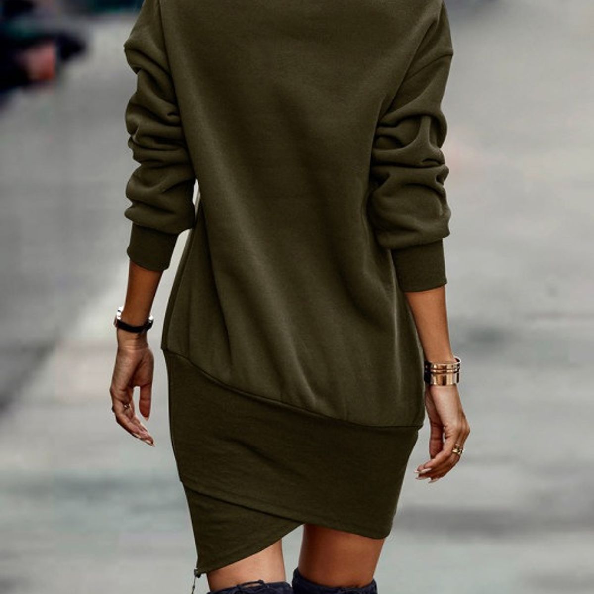 TIOZONEY - Vestido de cuello alto y manga larga