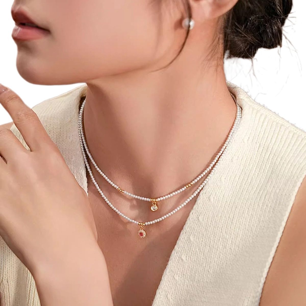 TIOZONEY - Dos collares de perlas para señoras