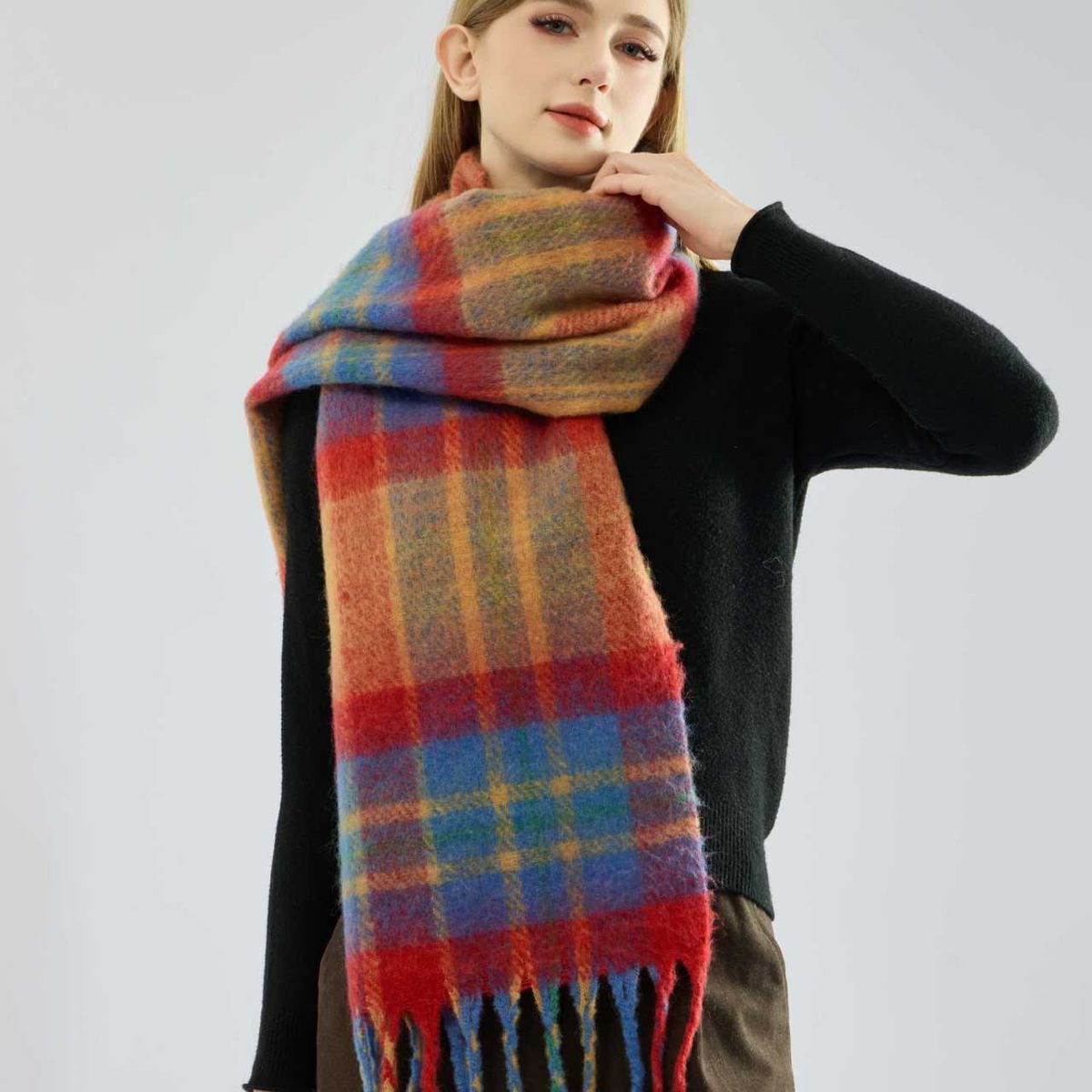 TIOZONEY - Bufanda a cuadros para abrigo