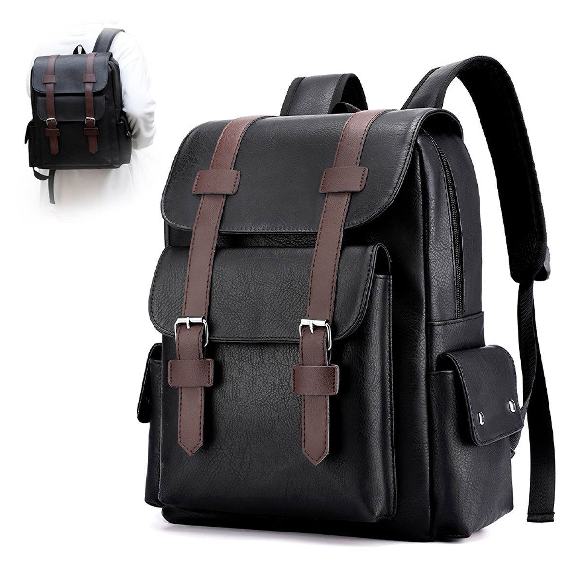 KELLER - Mochila para Hombre de Cuero PU con Porta Laptop NG U57