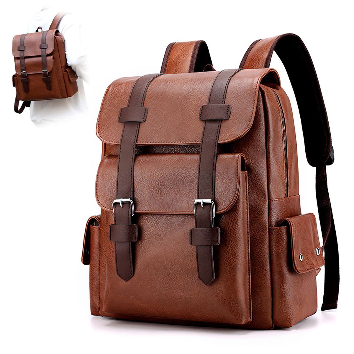 KELLER - Mochila para Hombre de Cuero PU con Porta Laptop MR U57