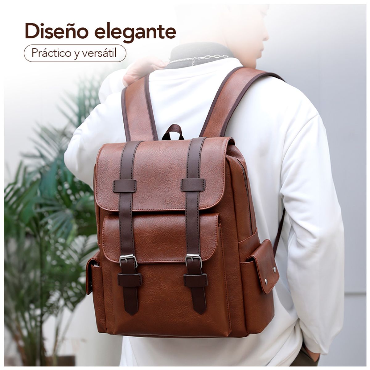 KELLER - Mochila para Hombre de Cuero PU con Porta Laptop MR U57