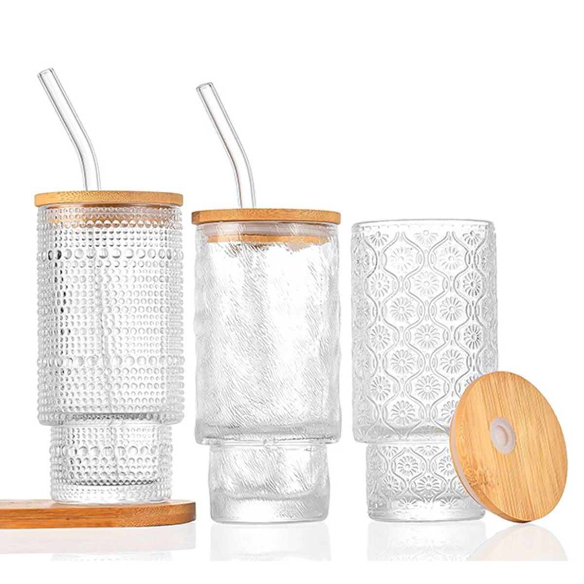 GENERICO - Vaso de vidrio antiguo con tapa y pajita 320 ml