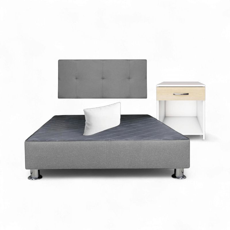MUEBLES MACRUMO - Combo cama brisa 2Plz Gris Oscuro antifluido + velador ted + almohada