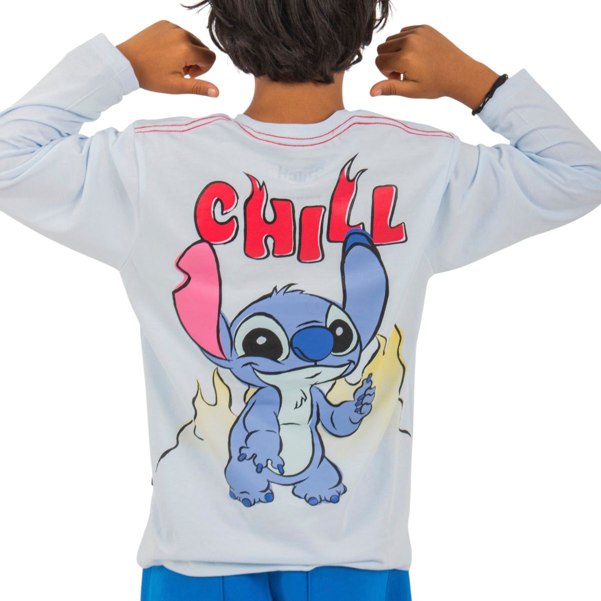 DISNEY - POLO MANGA LARGA LILO & STITCH NIÑO CELESTE