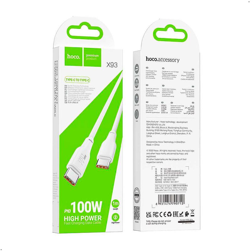 HOCO - Cable Hoco X93 Carga Rapida Usb Tipo C A Tipo C Force 100w
