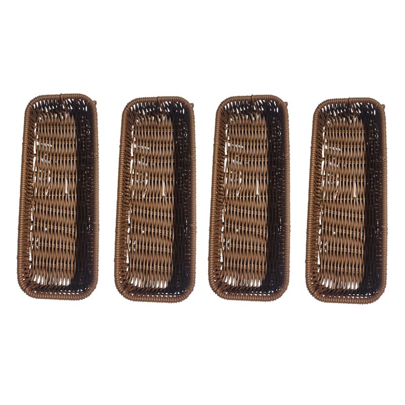 GENERICO - Juego de 4 Cesta Porta cubiertos Rectangular de plástico tipo mimbre