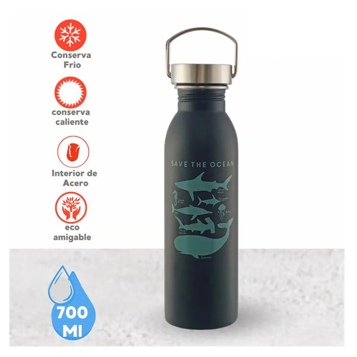 THERMOS - BOTELLA DE ACERO INOXIDABLE OCEAN 700 ML NEGRO THERMOS