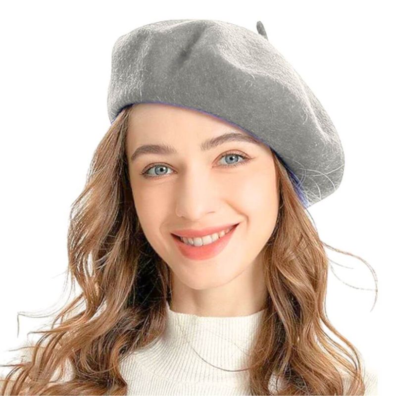 GENERICO - Boina Francesa Lana Cashmere Unisex Color Gris Claro