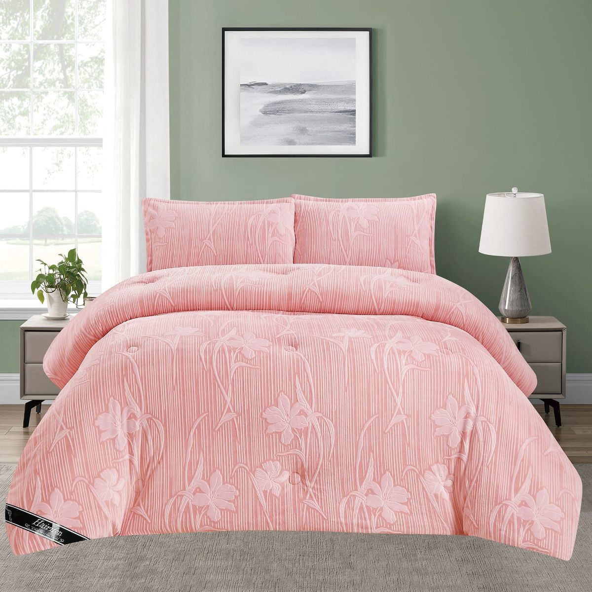 GENERICO - EDREDON INVIERNO HAIRIFON 2 PLAZAS - LABRADO 3D ROSADO