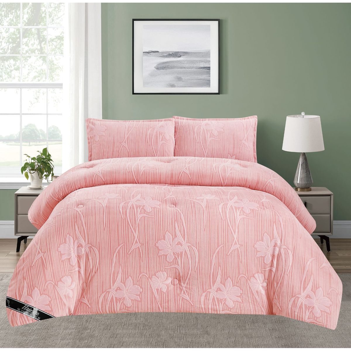 GENERICO - EDREDON INVIERNO HAIRIFON 2 PLAZAS - LABRADO 3D ROSADO