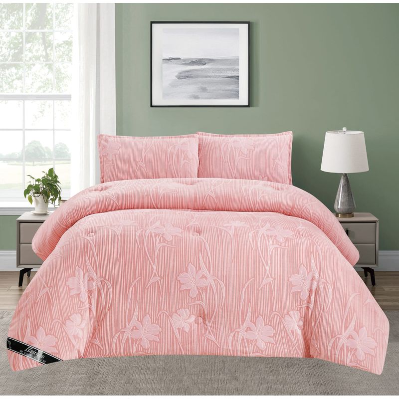 GENERICO - EDREDON INVIERNO HAIRIFON 2 PLAZAS - LABRADO 3D ROSADO