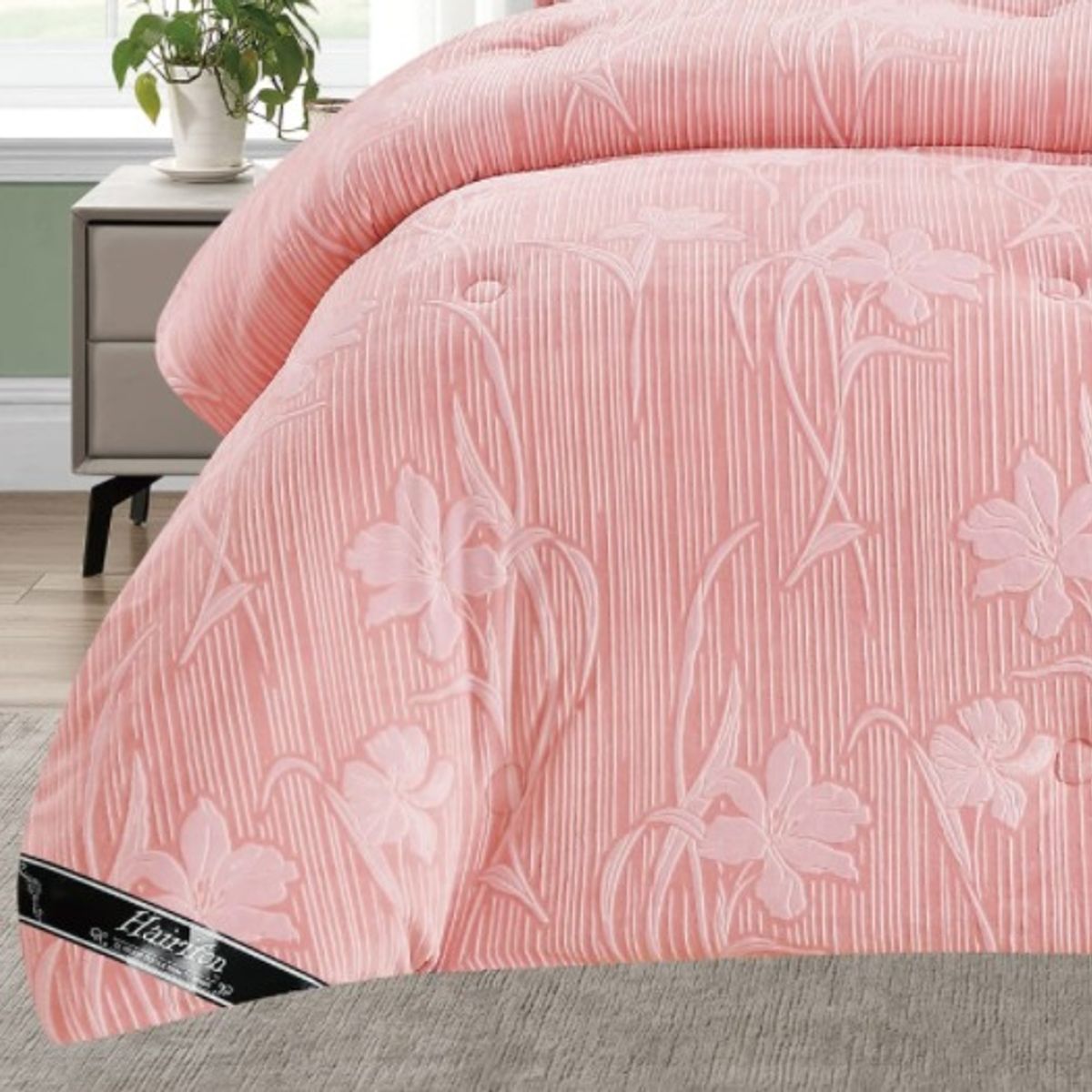 GENERICO - EDREDON INVIERNO HAIRIFON 2 PLAZAS - LABRADO 3D ROSADO