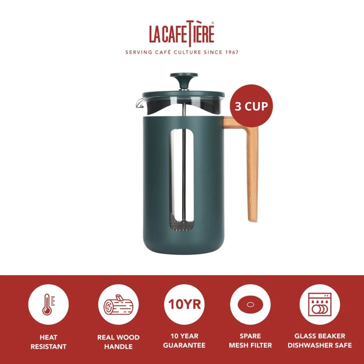 LA CAFETIERE - Prensa francesa Pisa Wood Verde x 350ml La Cafetiere