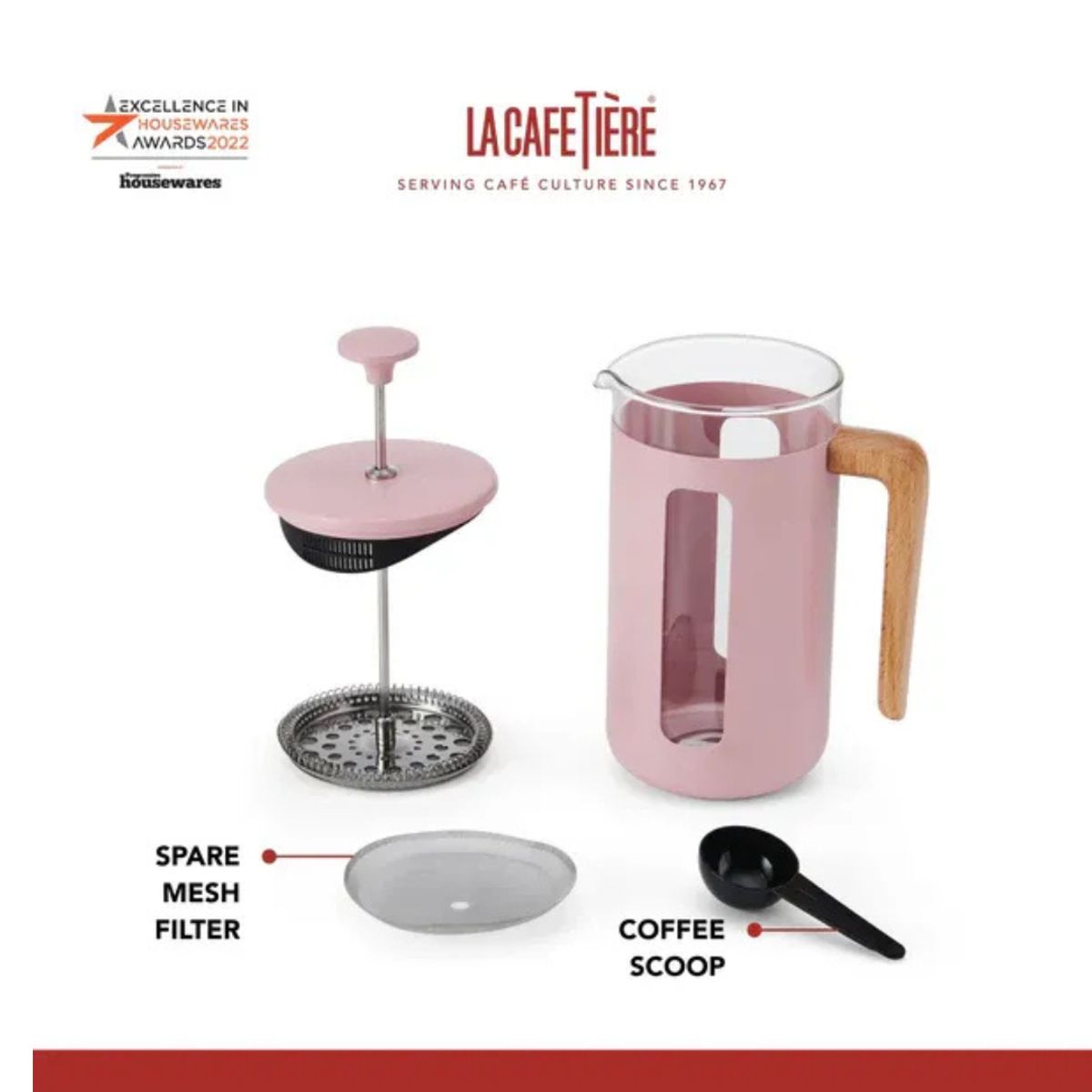 LA CAFETIERE - Prensa francesa Pisa Wood Pink x 350ml La Cafetiere