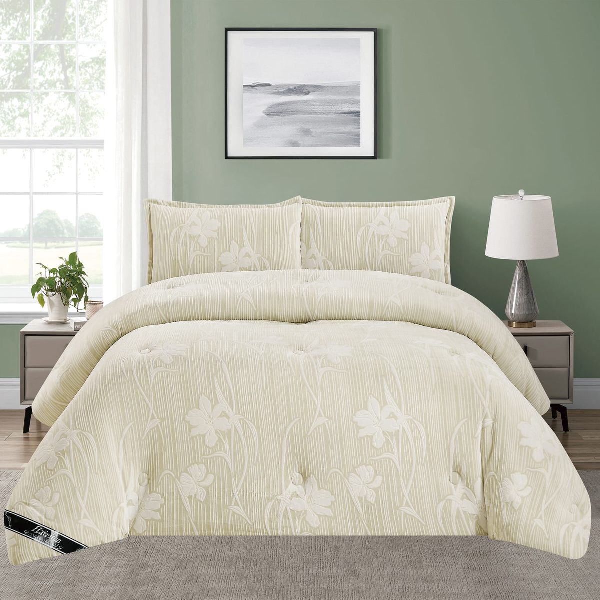 GENERICO - EDREDON INVIERNO HAIRIFON 2 PLAZAS - LABRADO 3D VERDE