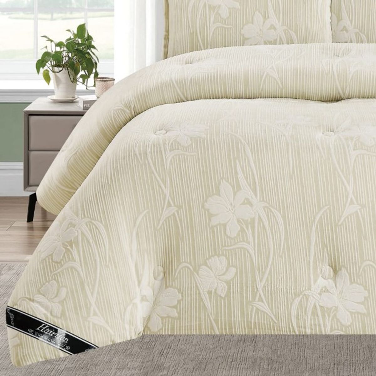 GENERICO - EDREDON INVIERNO HAIRIFON 2 PLAZAS - LABRADO 3D VERDE