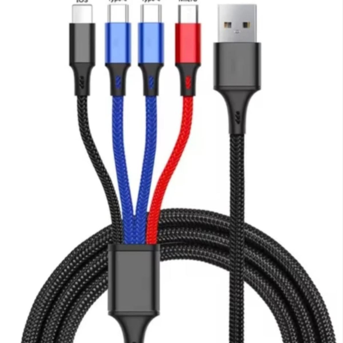 SMART - CABLE 4 EN 1 NEGRO DE NYLON CARGA RAPIDA PARA TODOS LOS MOVILES