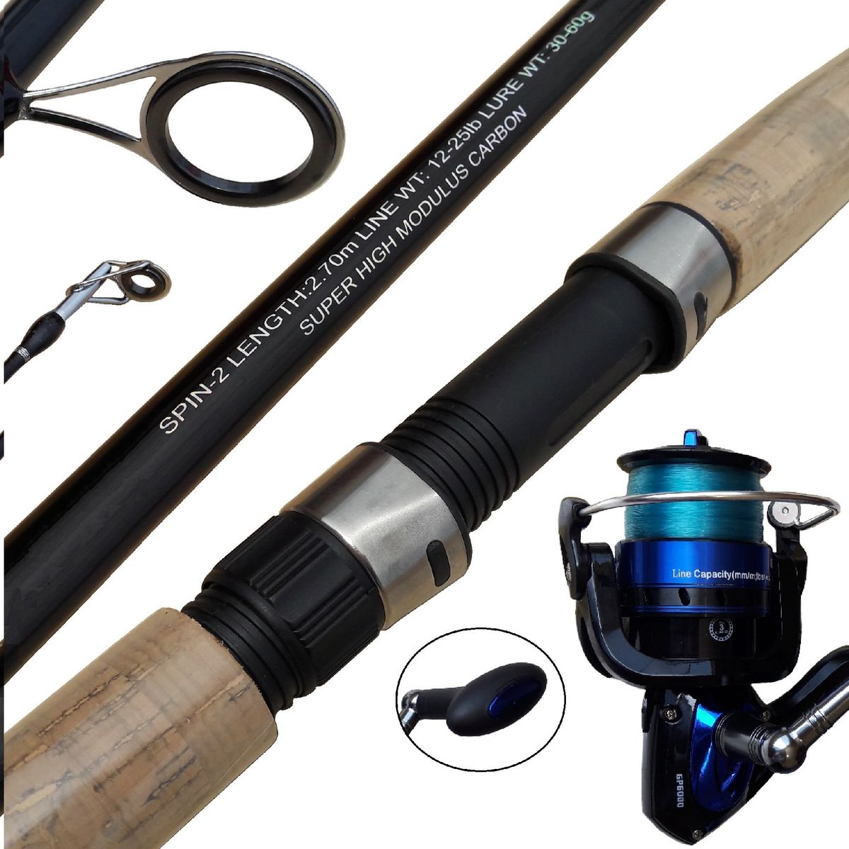 GENERICO - Equipo de Pesca con Caña 2.70m Carbono Carrete 6000