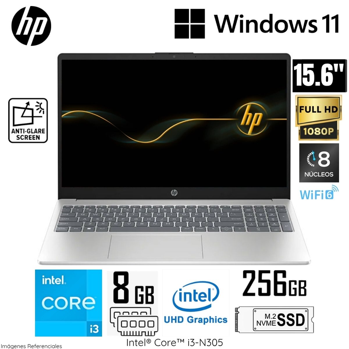 HP - Laptop HP 15-FD0004LA Intel Core i3-N305 8GB RAM 256GB SSD 15.6"  FHD Silver