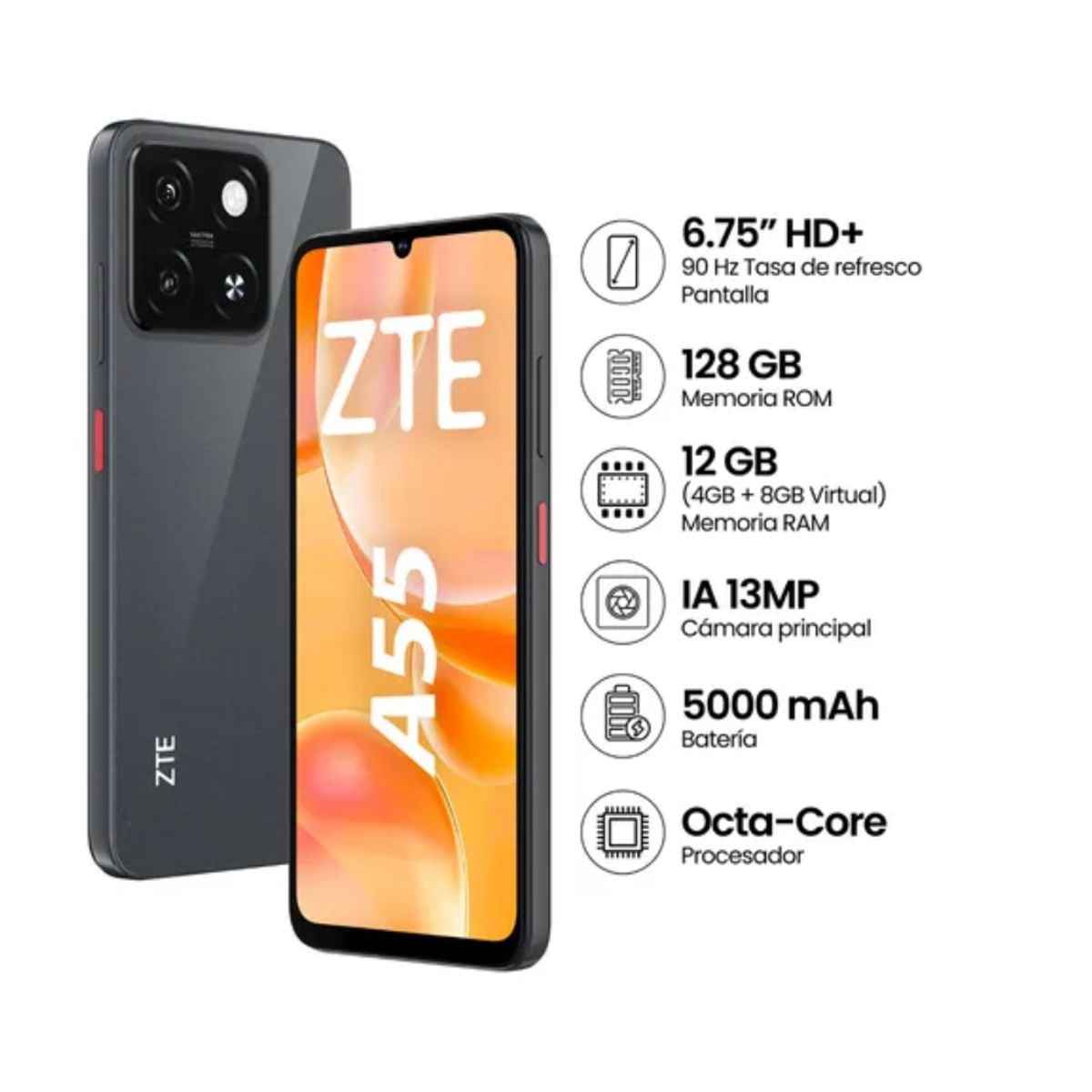 ZTE - Celular Libre ZTE A55 675 128GB 4GB RAM Black