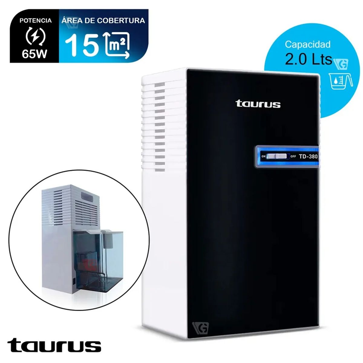 TAURUS - Deshumedecedor 65W 380mldía Negro Taurus TD-380