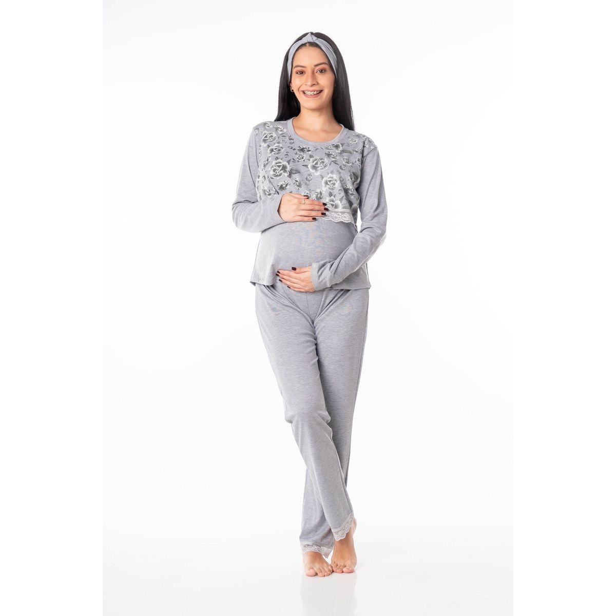 VELA WHITE - Sweet Gray Mom polo con pantalón maternidad