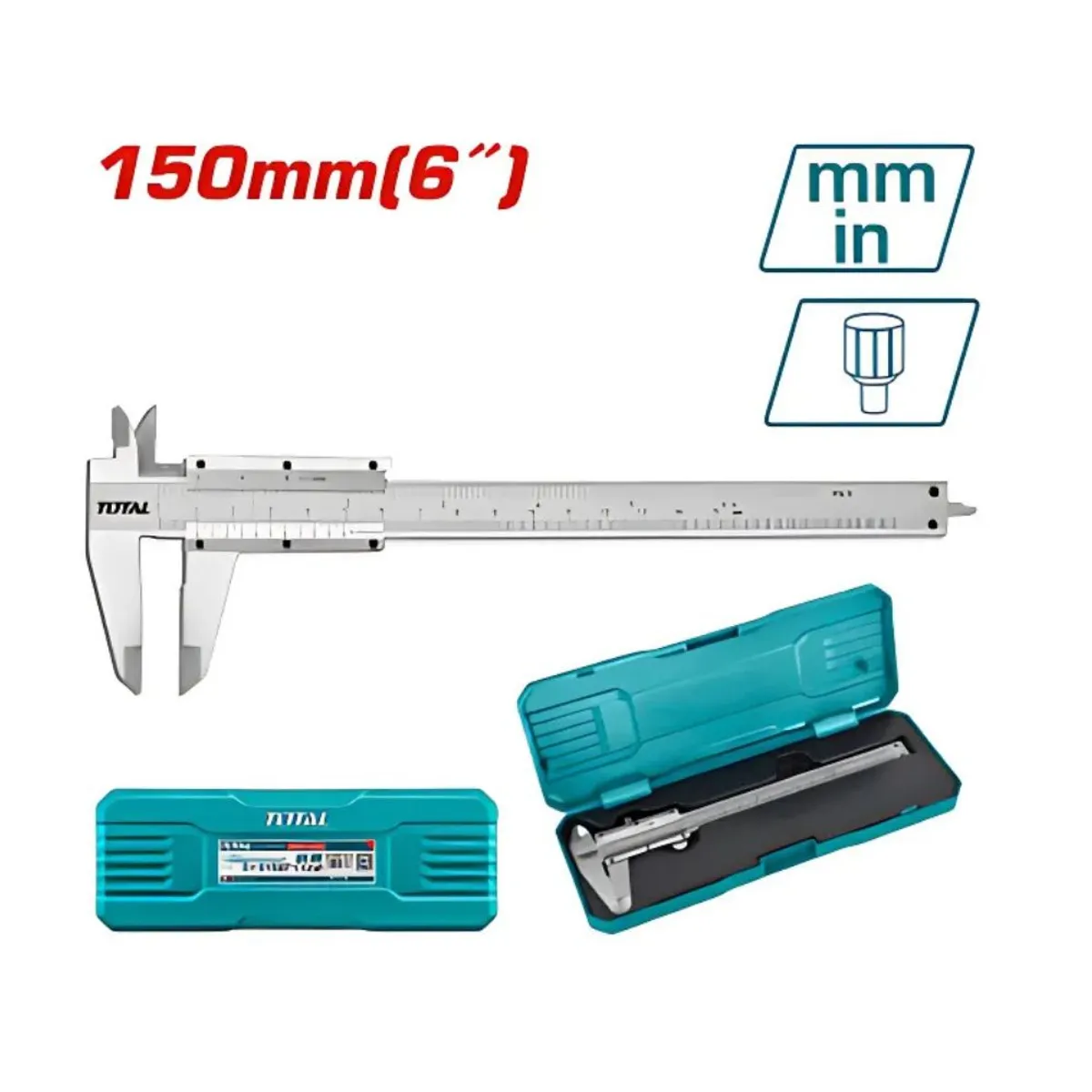 TOTAL TOOLS - Calibrador Vernier 150mm 6 pulg Acero al carbón con Estuche Total