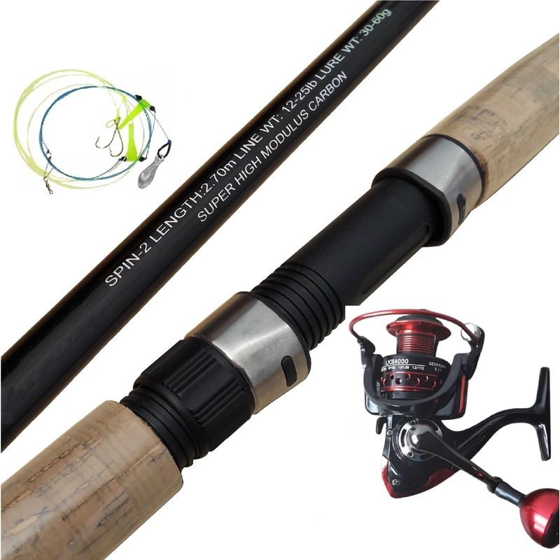 GENERICO - Equipo De Pesca Caña 2.70 M. Y Carrete 4000 Pescar Carbono