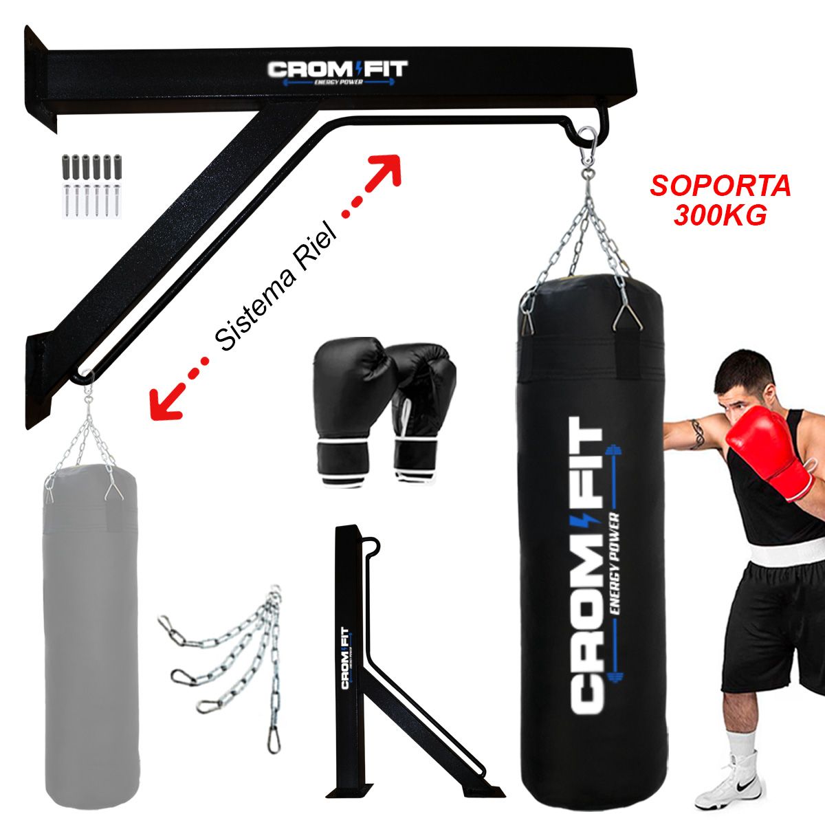 HOLGU - Rack Sistema de Riel soporta 300kg-Soporte Saco de Box GYM