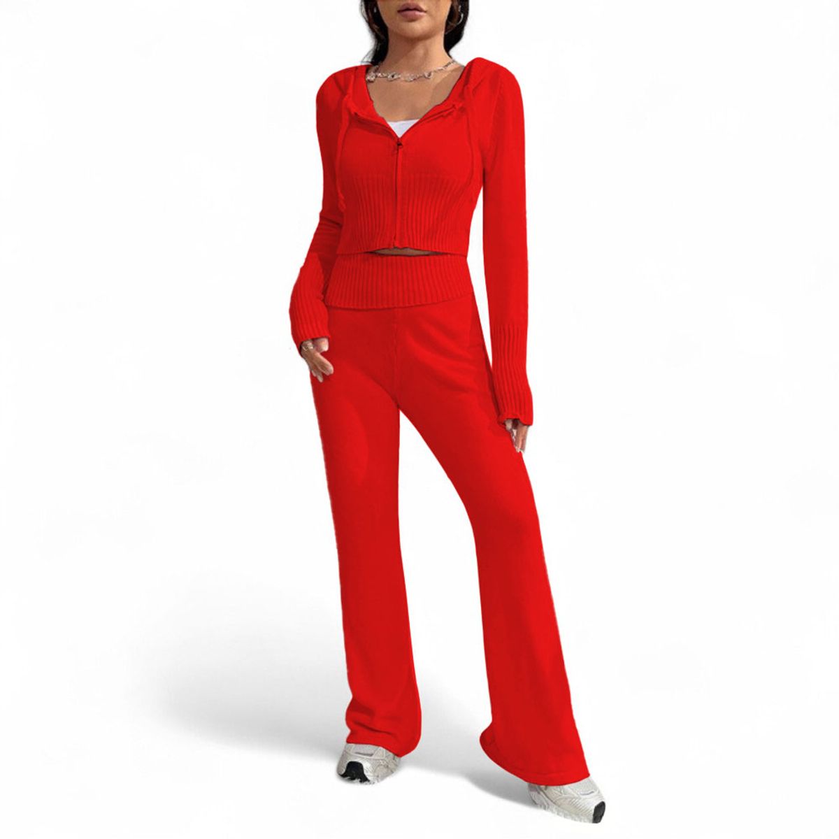 GENERICO - Conjunto Mujer Hilo Pantalon Campana 359G-60 Color Rojo