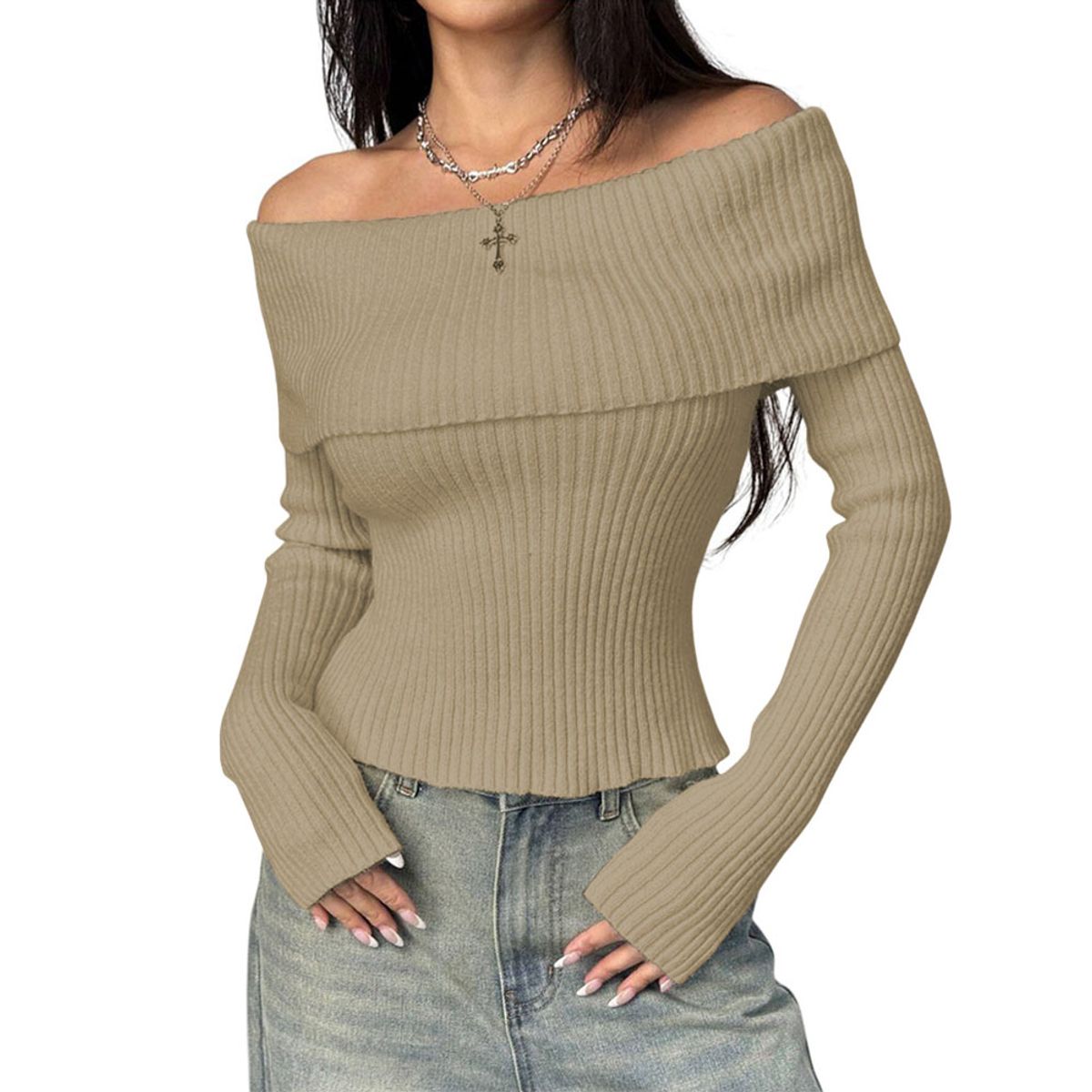 GENERICO - Sueter Mujer Hilo Mlarga Marinera 359G-23 Color Beige