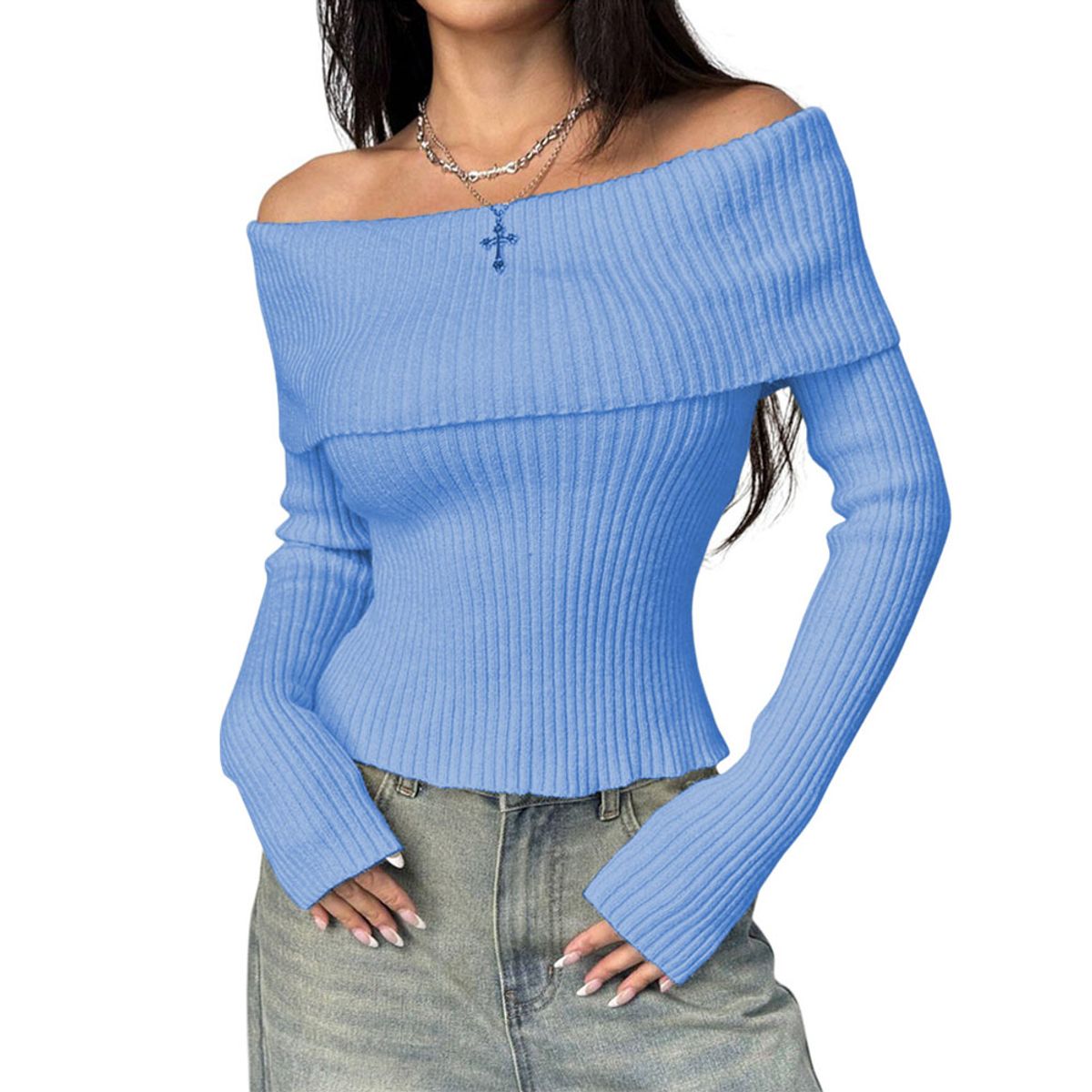 GENERICO - Sueter Mujer Hilo Mlarga Marinera 359G-23 Color Celeste