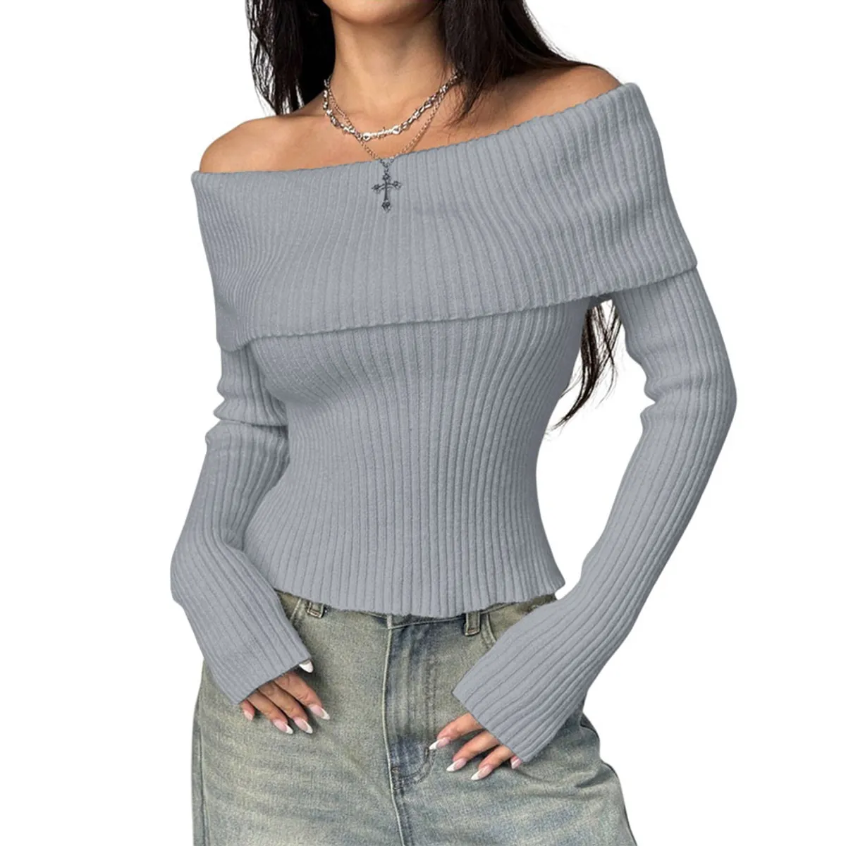 GENERICO - Sueter Mujer Hilo Mlarga Marinera 359G-23 Color Gris