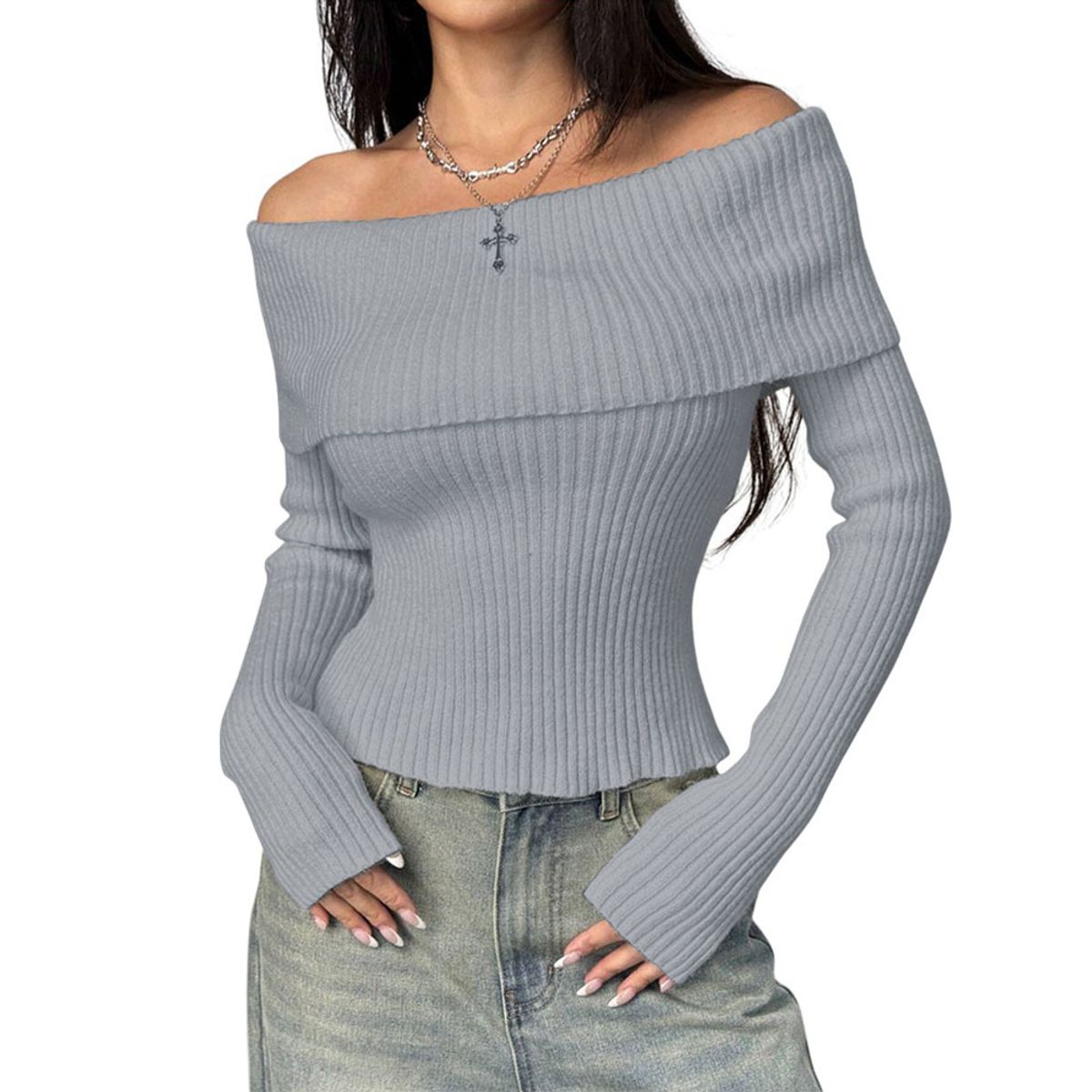 GENERICO - Sueter Mujer Hilo Mlarga Marinera 359G-23 Color Gris