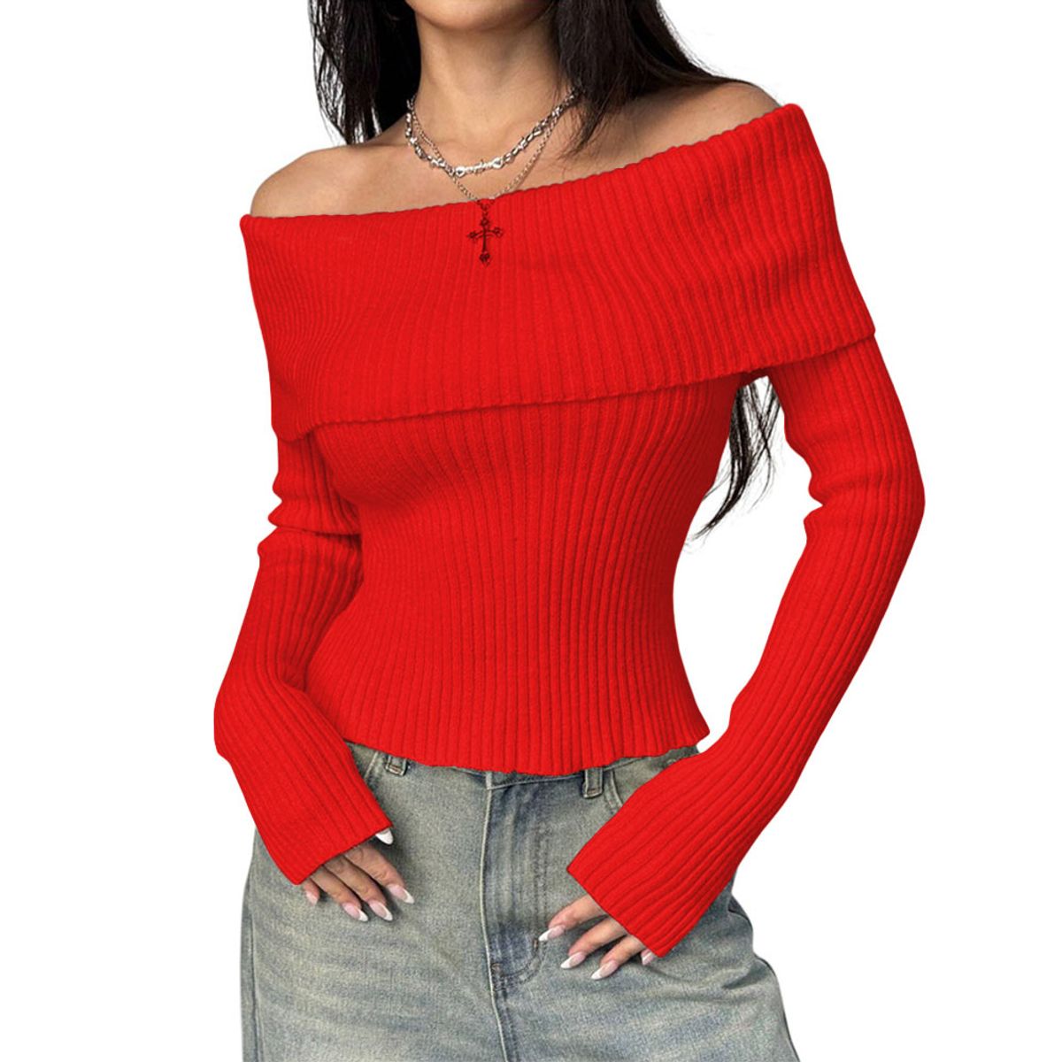 GENERICO - Sueter Mujer Hilo Mlarga Marinera 359G-23 Color Rojo