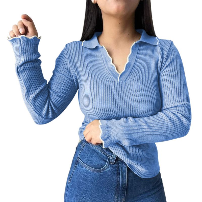 GENERICO - Sueter Mujer Hilo Mlarga Ondulado 359G-21 Color Celeste