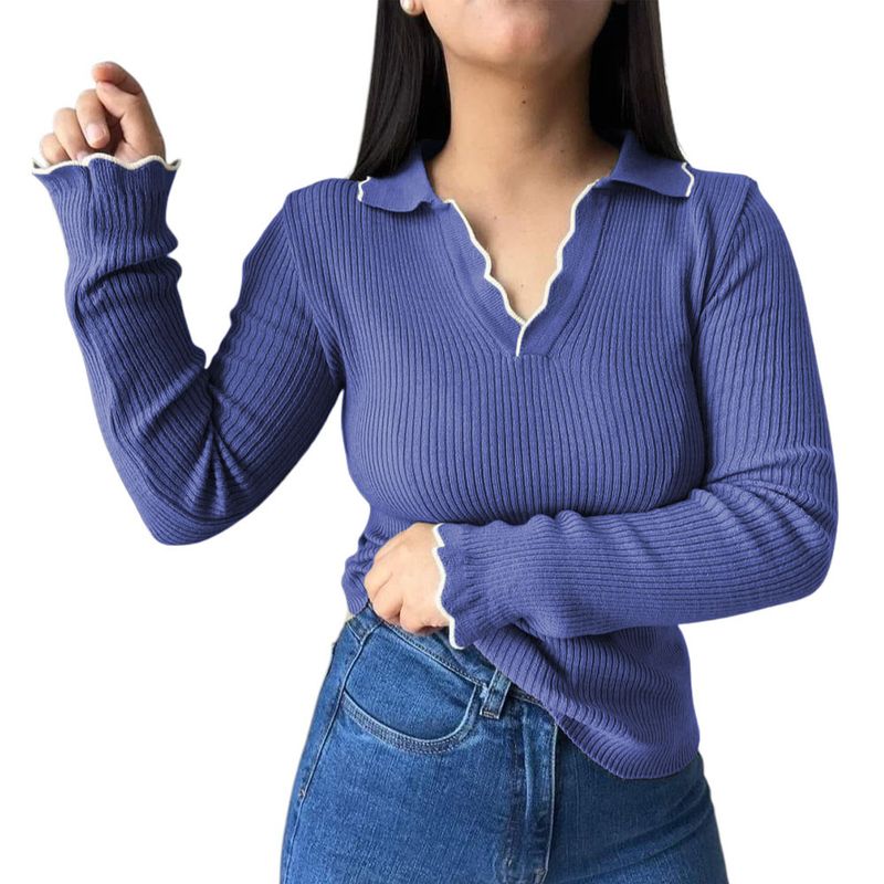 GENERICO - Sueter Mujer Hilo Mlarga Ondulado 359G-21 Color Morado