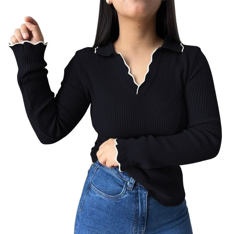 GENERICO - Sueter Mujer Hilo Mlarga Ondulado 359G-21 Color Negro