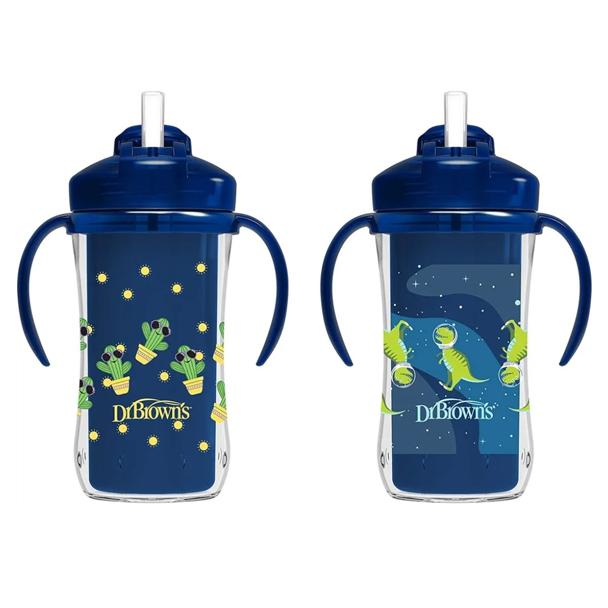 DR BROWNS - Tomatodo con cañita y asas para bebé - 12 meses +